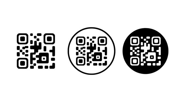 QR code vector icon set, black and white quick response barcode symbol, digital payment scan graphic, mobile link scanning icon set for UI design