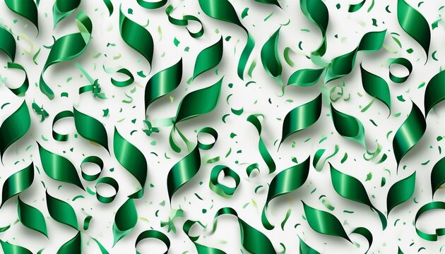 falling green confetti and streamers seamless pattern on white background detailed high definition image