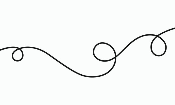Thin black wavy line with loops and swirls, abstract decorative element, doodle art, playful curve for design and decoration purposes.