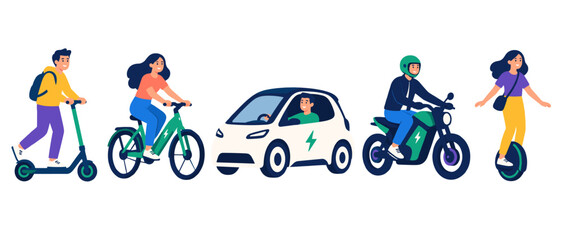 People on personal transportation illustration © Andrei