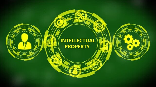 Intellectual property concept with digital hud interface and business animated technology background