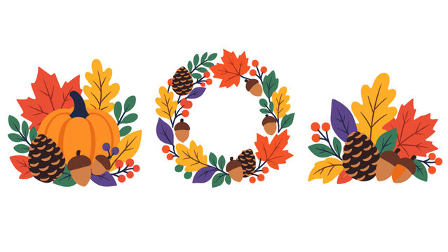 Autumn pumpkin wreath illustration