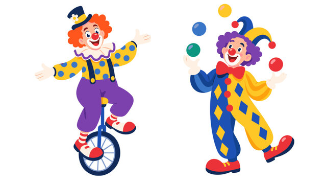 Circus clown juggling and riding unicycle illustration