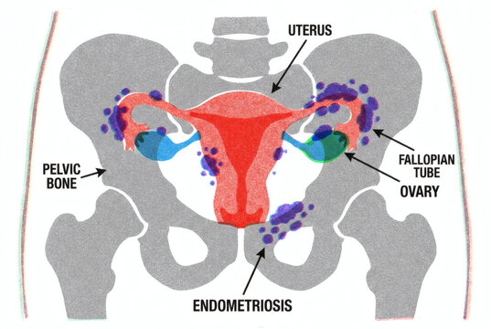 Endometriosis Medical Diagram Showing Uterus Fallopian Tube And Pelvic Anatomy With Labeled Anatomy