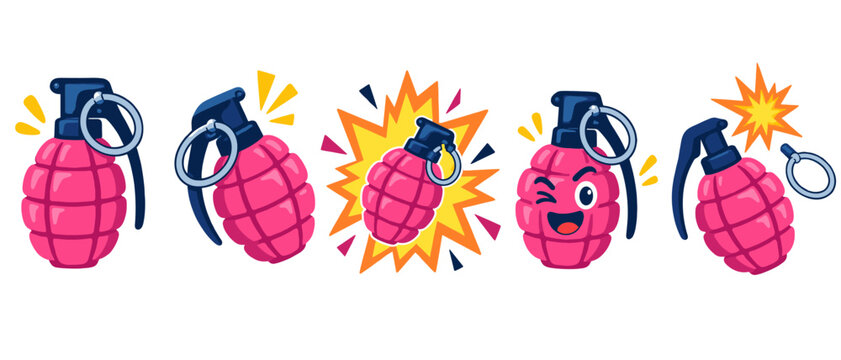 Pink grenade emoji set illustration