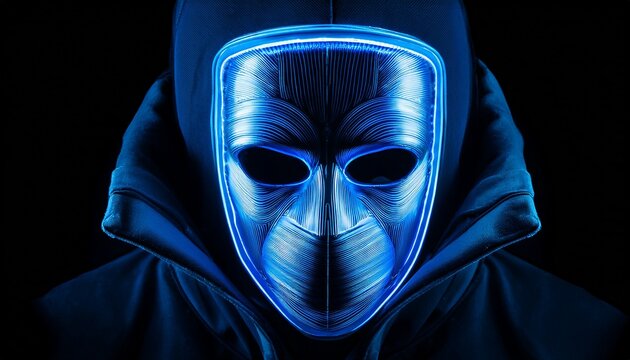 neon blue glowing purge mask on black background