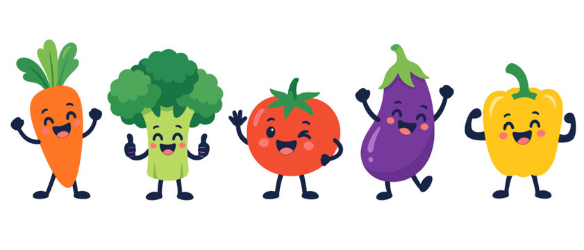 Happy vegetable mascot characters illustration