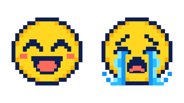 Pixel art emoji faces illustration