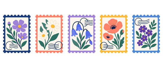 Obraz premium Floral postage stamps illustration