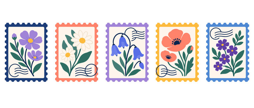 Floral postage stamps illustration