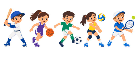 Obraz premium Kids playing sports illustration