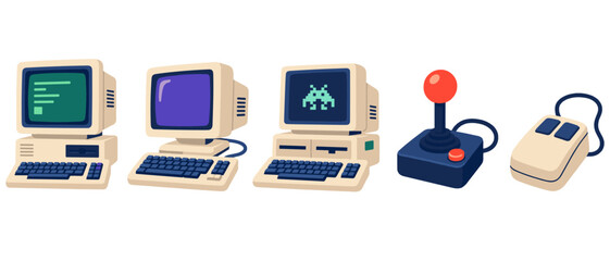 Retro computers and joystick illustration © Andrei