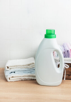 Detergent bottle, laundry and clean fresh towels