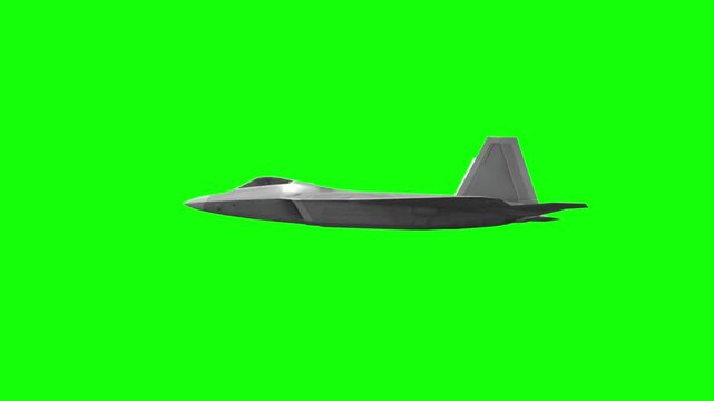 3d rendered animation of flying military plane on green screen