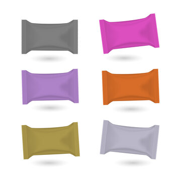 Set of six colorful candy wrappers isolated on a transparent background