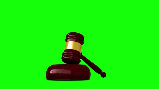 3d rendered animation of judge gavel on green screen