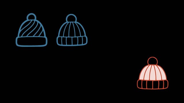 Set of 8 hand drawn winter beanie hats wiggle animation