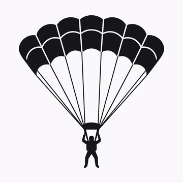 Black parachute icon silhouette of a skydiver descending with an open canopy.