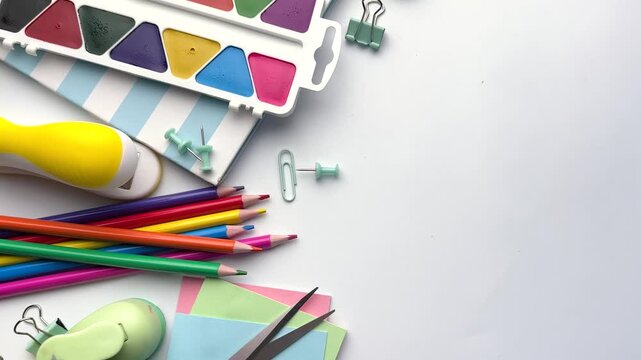 Back to school supplies and stationery on a white background