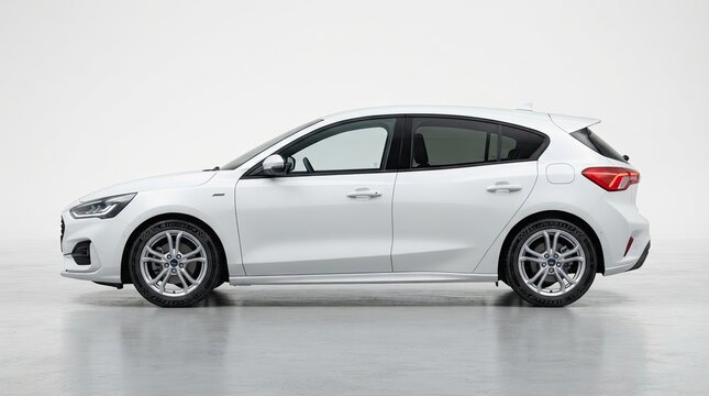 Sleek silver hatchback car studio shot on a clean white background for automotive advertising