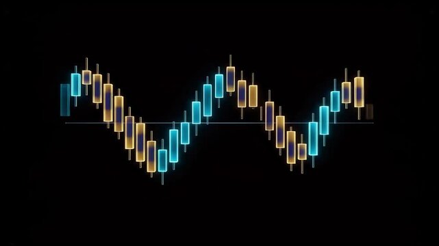 Dynamic Glowing Candlestick Chart Fluctuation Animating on Dark Background