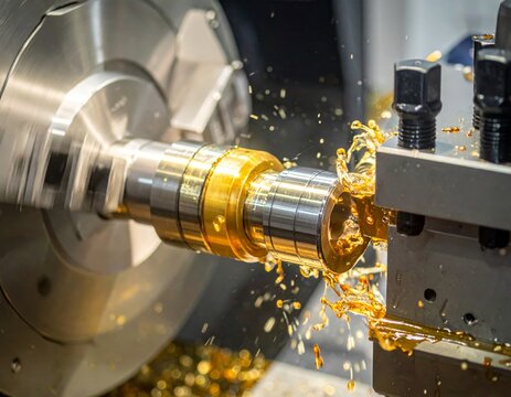 CNC Lathe Machining a Polished Cylindrical Metal Component