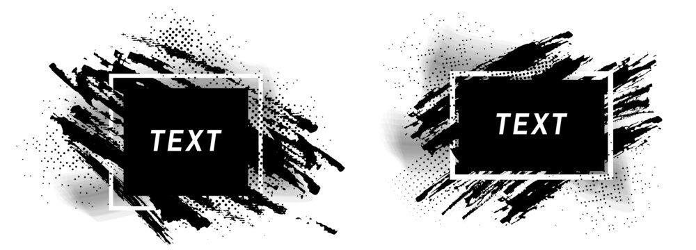 Grunge Text Frame Collection with Black Brush Strokes, Halftone and Ink Splatter for Poster Design