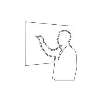 man writing on chalkboard outline teacher at blackboard classroom education concept isolated on white background