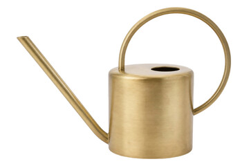 Elegant golden metal watering can with a long spout and curved handle, isolated on a clean white background © Chinases