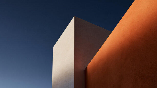 Minimalist Geometric Architecture Wall Under Deep Blue Sky