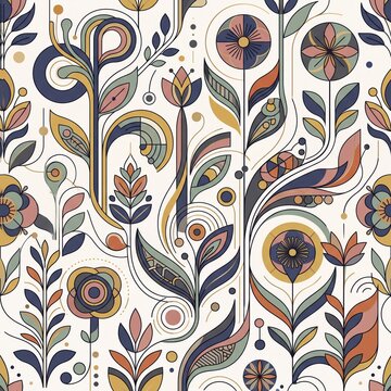 Geometric Floral Seamless Pattern in Retro Style