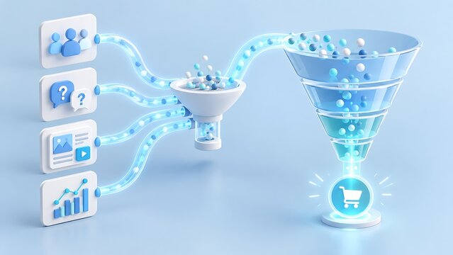 3D Data Processing Funnel for E-commerce Lead Generation and Marketing