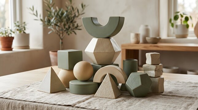 A table with a bunch of wooden blocks showing 3d abstract geometric shapes arr&hellip;