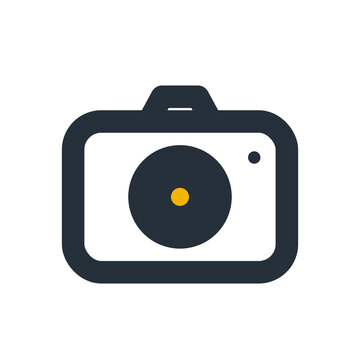 Camera with lens, photography line icon