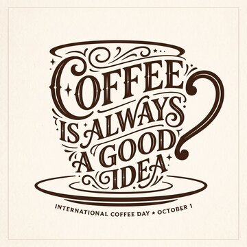 Vintage style coffee is always a good idea typography badge with international