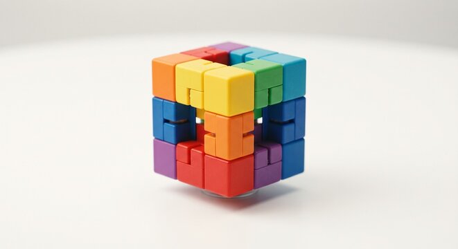 Colorful Sensory Fidget Toy Slowly Spinning and Rotating on Clean White Surface