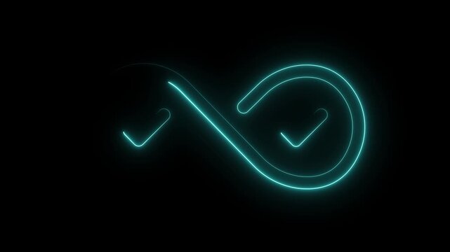 Neon infinity loop with checkmarks in teal on black background