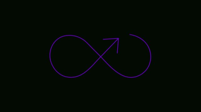 Purple infinity loop with an arrow indicating forward movement and continuous progress on black