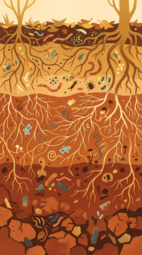 Soil food web with roots microbes fungi and decomposers