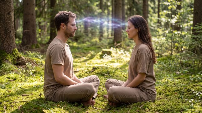 Telepathic communication concept with human thoughts, mind power and thought controlled connection