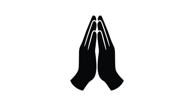 Praying hands silhouette presents a stark black shape against a white background graphic minimal