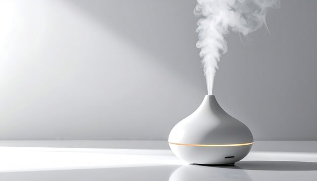 White aromatherapy diffuser releasing mist for wellness and relaxation