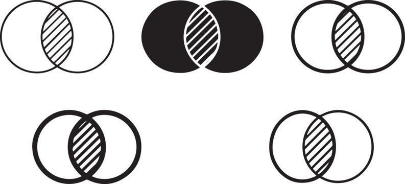 Venn Diagram Overlap Icons Set Showing Intersection Union and Relationship Concepts