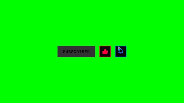 A massive 3x scaled cyberpunk and sci-fi HUD style YouTube subscribe animation. Features sharp rectangular panels, bright digital accents, and a symmetrical no-tail cursor on a green screen.