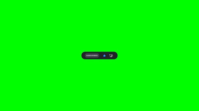 Dark mode YouTube subscribe, like, and bell icons animation with smooth cursor tracking and green screen.