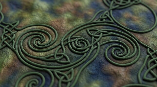 Intricate green Celtic pattern background for traditional decorative designs