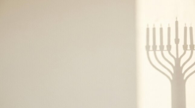 Shadow of a hanukkah menorah on a plain beige wall