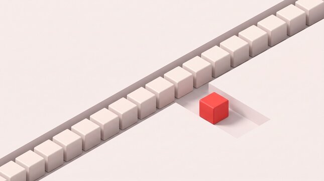 Rollback Concept, Isometric Line of Pale Blocks With One Red Block Set Aside