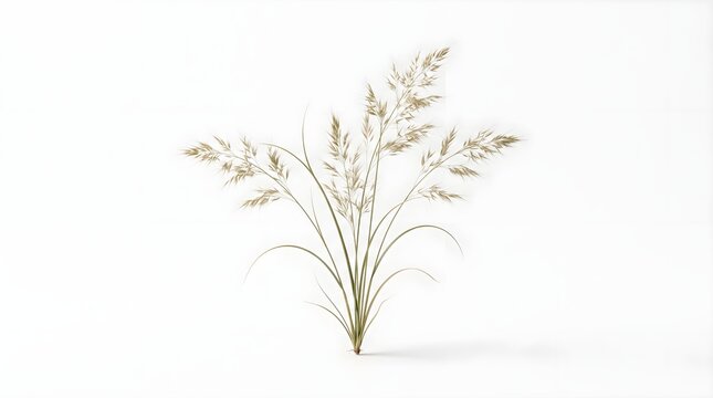 Soft meadow grass displayed against a clean white background, creating an elegant minimalist botanical image suitable for natural design themes.
