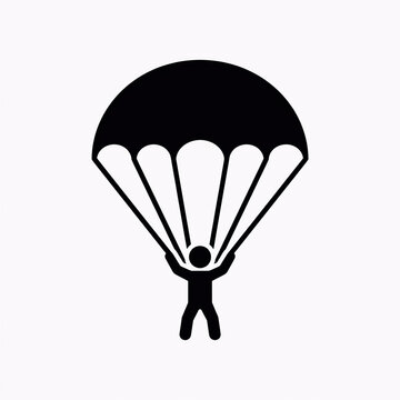 Black Parachute Icon Vector Illustration of a Person Skydiving or Parachuting